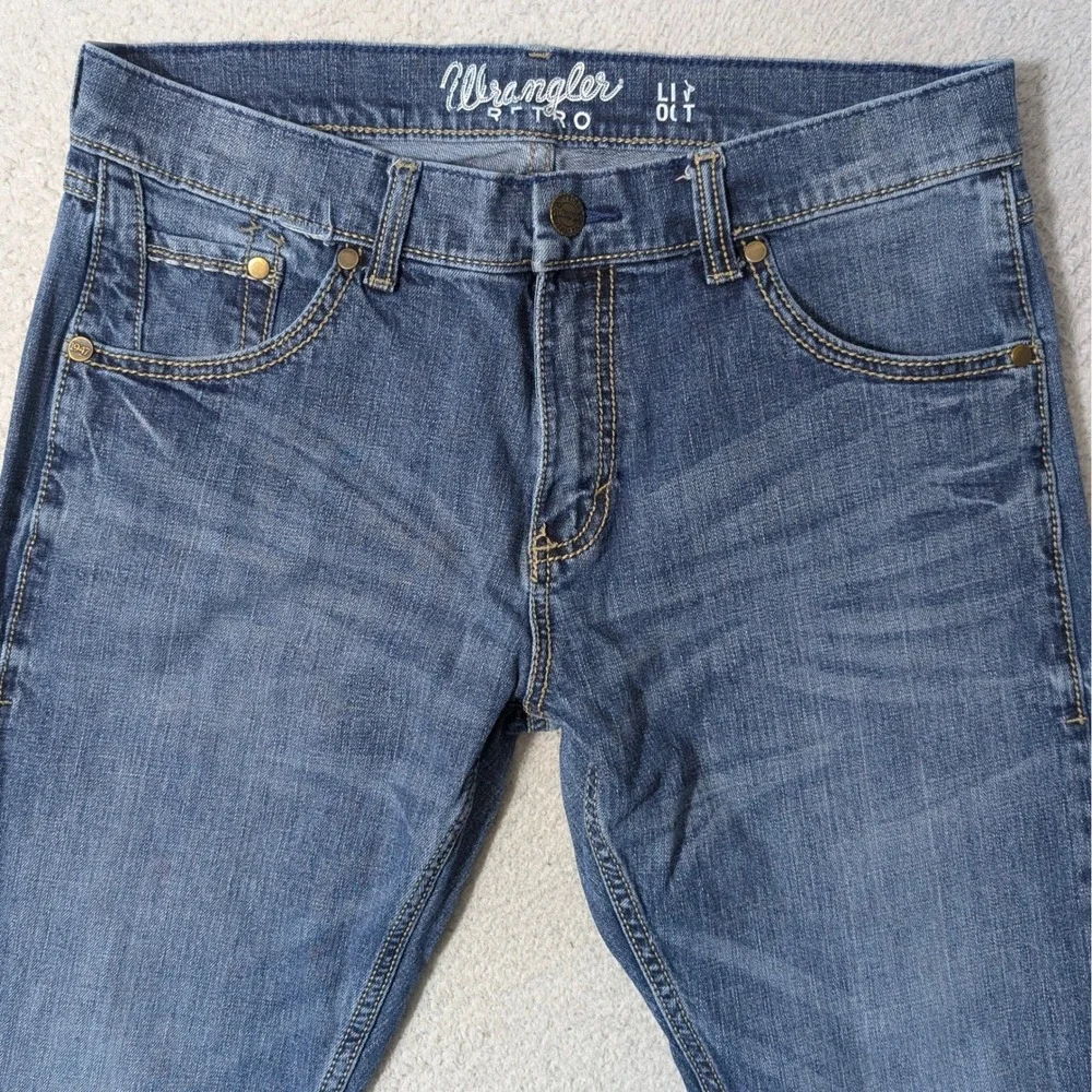 Wrangler Retro Jeans Mens‎ 34x32 Blue Stretch Slim Straight WLT77LY